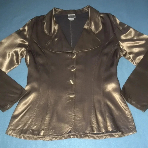 MYSTIC vintage gold blazer covered buttons belt and buckle in back size L - Picture 1 of 10